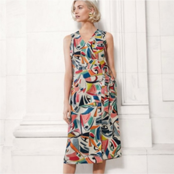 Lafayette 148 New York Pammie Abstract Linen Wrap Dress Size 12 - Picture 3 of 12